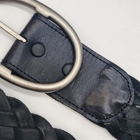 B-Low belt women's L black thick 100% leather Kyra braided solid brass buckle